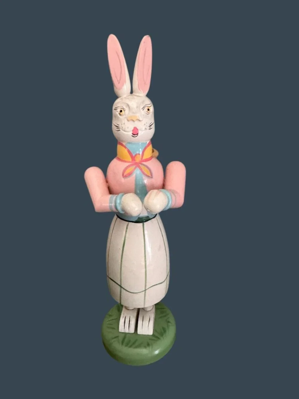 Vintage Folk Art Wooden Easter Bunny Rabbit Taper Candle Holder 11